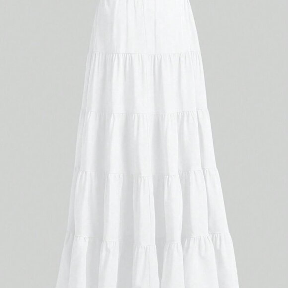 White Casual Women's Multi-Layered Ruffle Hem Long Skirt - Picture 2 of 7